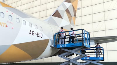 Inside an aircraft hanger at Etihad Airways Engineering's facilities in Abu Dhabi Reem Mohammed/The National