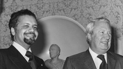 Sheikh Ahmed Zaki Yamani meets UK Prime Minister Edward Heath at No 10 Downing Street for talks about the 1973 oil crisis on November 29, 1973. Getty Images