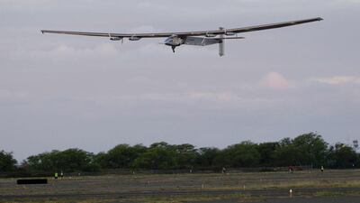 Solar Impulse 2 piloted by Bertrand Piccard takes off from Kalaeloa Airport, Hawaii. Eugene Tanner / AFP
