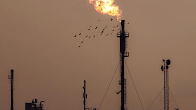 Gas flares at the Dora oil refinery complex in Baghdad. AFP