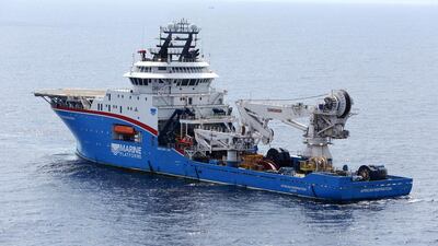 The subsea support vessel African Inspiration, operated by Marine Platforms, is seen working in the Agbami deepwater oilfield off the Niger Delta. George Osodi / Bloomberg