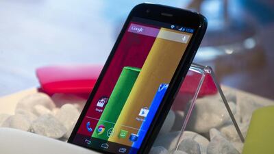 The new low cost Moto G smartphone. Nelson Almeida / AFP