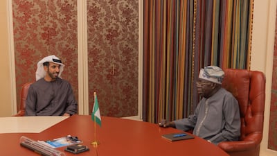 Sheikh Shakhbout bin Nahyan, Minister of State, meets Bola Ahmed Tinubu, President of Nigeria. Wam