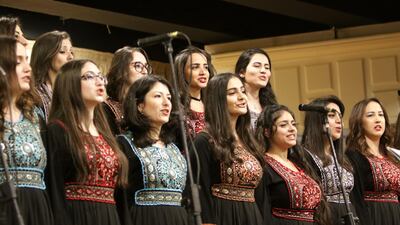 Members of the Syrian first female-only choir 'Gardinia' perform during a concert, at the Cross Church in Damascus, Syria. EPA