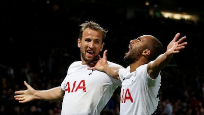 Tottenham's Lucas Moura celebrates scoring their third goal with Harry Kane REUTERS/Andrew Yates