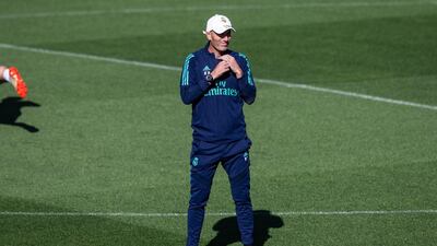 Real Madrid's head coach Zinedine Zidane during a training session at Valdebebas Sport City in Madrid. EPA