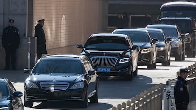 A vehicle, that is allegedly carrying North Korean leader Kim Jong Un, leaves the railway station. EPA