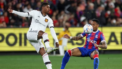 United's Marcus Rashford under pressure from Palace full-back Nathaniel Clyne. AP