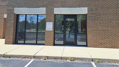 The exterior of JD Vance's constituency office in Middletown, Ohio, has no signs and a locked door. Stephen Starr / The National