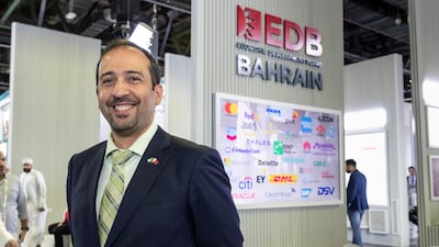 Musab Abdulla, executive director for business development at the Bahrain Economic Development Board, at the kingdom's booth during Gitex Global in Dubai. Antonie Robertson / The National