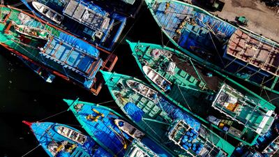 Boats moored at a port during the customary 'no fishing Friday' in Banda Aceh, Indonesia. AFP