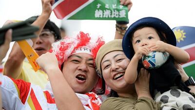 Fans await the start of the clash between Italy and Namibia at the Hanazono Rugby Stadium in Higashiosaka. AFP