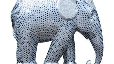 'Ayutthaya Silver' by Parichart Injaima: "This elephant reflects the heart of the Lanna art and its Kingdom. Expressed through precious silver materials." Courtesy Elephant Parade
