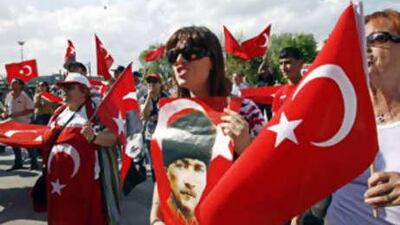 Pro-secular demonstrators, mostly women, chant anti-government slogans in Ankara.