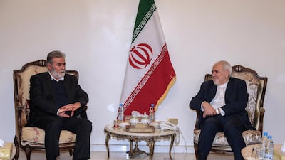 Iranian Foreign Minister Mohammad Javad Zarif, right, meets with Palestinian Islamic Jihad movement leader Ziad Nakhala, left, heading a Palestinian delegation, at the Iranian embassy in southern suburb of Beirut, Lebanon. Zarif arrived in Beirut for an official visit where he will meet with Lebanese officials. EPA