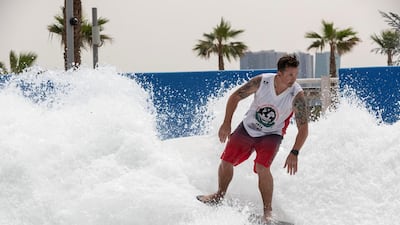 The UAE National Flow Ride Team, which was dissolved in 2014, will now reunite under Laguna Waterpark’s umbrella to be ambassadors of the WaveOz 180. Antonie Robertson / The National