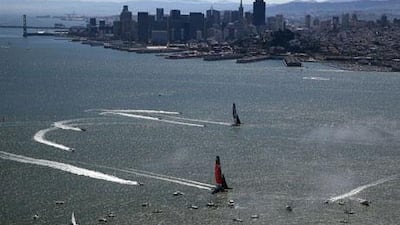 Oracle Team USA began the race at minus-2 after being found guilty of cheating. Justin Sullivan / Getty Images / AFP