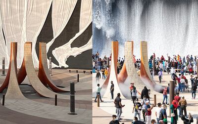 The famous Expo 2020 Dubai water feature (left) remains covered for now. Photos: Chris Tan / Expo 2020 Dubai