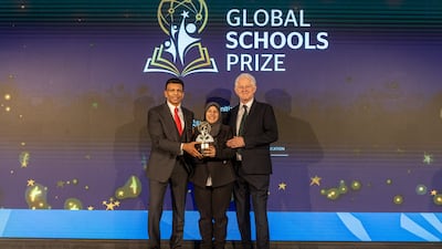 Sunny Varkey, founder of the Global Schools Prize, with Kadria Hussein, co-founder of the Alsama Project, and film director and charity campaigner, Richard Curtis. Photo: Varkey Foundation