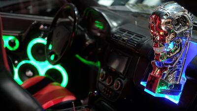 A customised car interior at the International Motor Show Abu Dhabi and Custom Show Emirates at Abu Dhabi National Exhibition Centre. Delores Johnson / The National