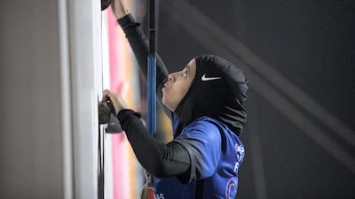 A Ministry of Education employee competes on the last day of the Dubai Government Games held at Kite Beach, Dubai on May 12, 2018. Reem Mohammed / The National