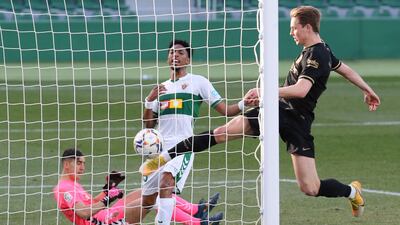 Barcelona's Frenkie de Jong scores his side's opening goal. AP