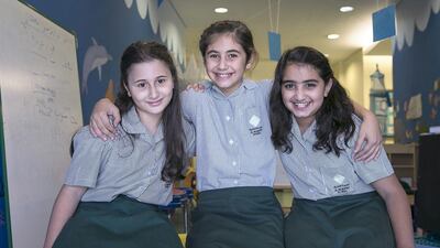 Tamara Khoury, left, Cynthia Stephan, centre, and Afra Al Ali take bullying problems at school very seriously. Silvia Razgova / The National