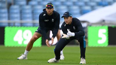LEEDS, ENGLAND - AUGUST 24: England captain Joe Root catches watched by Dawid Malan during a nets session at Emerald Headingley Stadium on August 24, 2021 in Leeds, England. (Photo by Gareth Copley / Getty Images)
