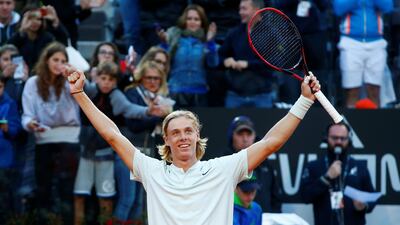 Denis Shapovalov celebrates after defeating Tomas Berdych in the first round of the Italian Open. Tony Gentile / Reuters