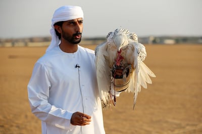Mohammed Al Kamda with one of his falcons. Pawan Singh / The National