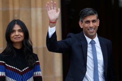 Britain's Prime Minister Rishi Sunak with his wife Akshata Murty. AP