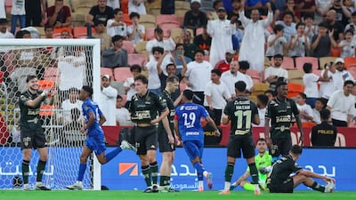 Nasser Al Dawsari of Al Hilal celebrates after scoring the first goal against Al Kholood in the King's Cup final. Getty Images