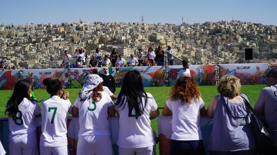 TheLet Gaza Live team plays against the Plastiquas team in the GGWCup semi final. Amy McConaghy / The National