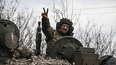 A Ukrainian serviceman moves towards the frontline city of Bakhmut. AFP