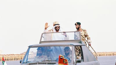 Sheikh Zayed reviews UAE troops who took part in Operation Desert Storm in Kuwait, 1991. Courtesy: Al Ittihad