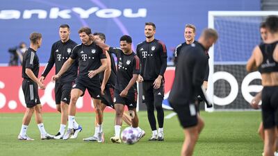 Bayern Munich players warm up during a training session ahead of their Champions League final against Paris Saint-Germain. Getty