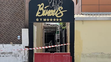 Binous Gym in Al Quoz, Dubai, was cordoned off after being gutted by fire. The National