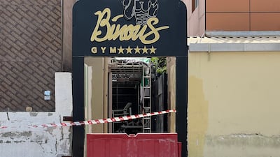 Binous Gym in Al Quoz, Dubai, was cordoned off after being gutted by fire. The National