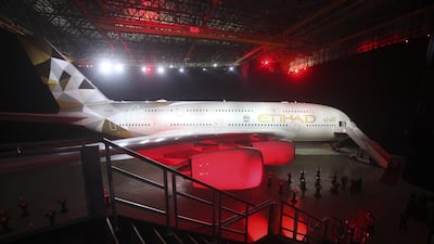 Etihad Airways' first Airbus A380 with the Facets of Dhabi livery. The Abu Dhabi carrier has no plans for more A380s beyond its order of 10, according to James Hogan, the Etihad president and chief executive. Lee Hoagland / The National