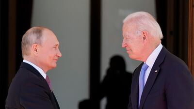 President Joe Biden and Russian President Vladimir Putin at a June 16, 2021 meeting in Geneva, Switzerland. AP