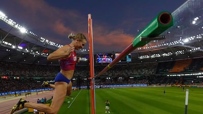US athlete Katie Moon competes in the women's pole vault final at the World Athletics Championships in Budapest. Getty Images