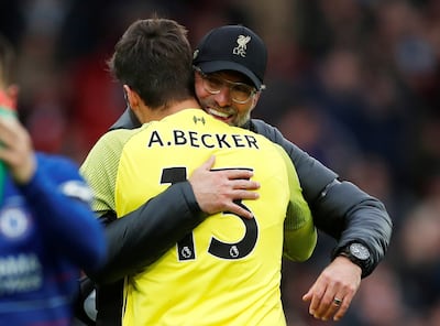 Liverpool manager Jurgen Klopp was grateful for Alisson after their game against Chelsea on Sunday. Lee Smith / Reuters
