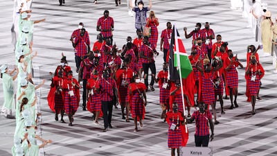 The Kenyan delegation parades during the Opening Ceremony of the Tokyo 2020 Olympic Games.