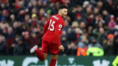Alex Oxlade-Chamberlain of Liverpool celebrates after scoring his team's first goal against Southampton at Anfield on Saturday. Getty Images