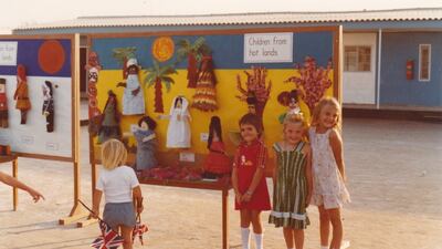 Pupils at the school wait for the queen to arrive in 1979.
