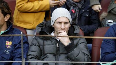Lionel Messi watched Barcelona from the stands on Saturday as he attempts to recover from an injury. Albert Olive / EPA