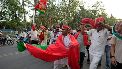 In Lucknow, Uttar Pradesh, Samajwadi Party supporters celebrate their party's performance in India's national election. AP Photo