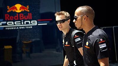 Lewis Hamilton, right, had a meeting with Christian Horner, Red Bull Racing’s team principal in Canada, but both parties denied the Briton could be heading to the Austrian team.