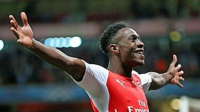 Arsenal's Danny Welbeck celebrates scoring his third goal against Galatasaray during the Uefa Champions League group D soccer match against Galatasaray Istanbul in London, Britain, on October 1, 2014. EPA/GERRY PENNY
