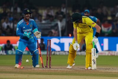 Australia's Marnus Labuschagne is bowled by India's Ravichandran Ashwin in Indore. AP